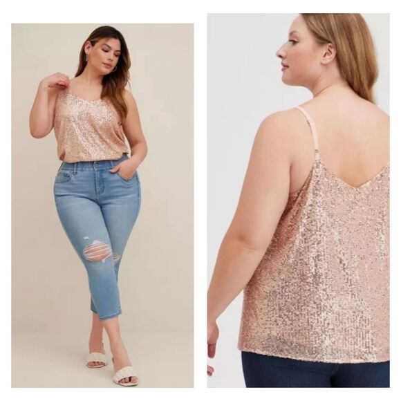 Torrid Sophie Gold Sequin Cami Tank Top women’s 3X V Neck NEW - Picture 3 of 6